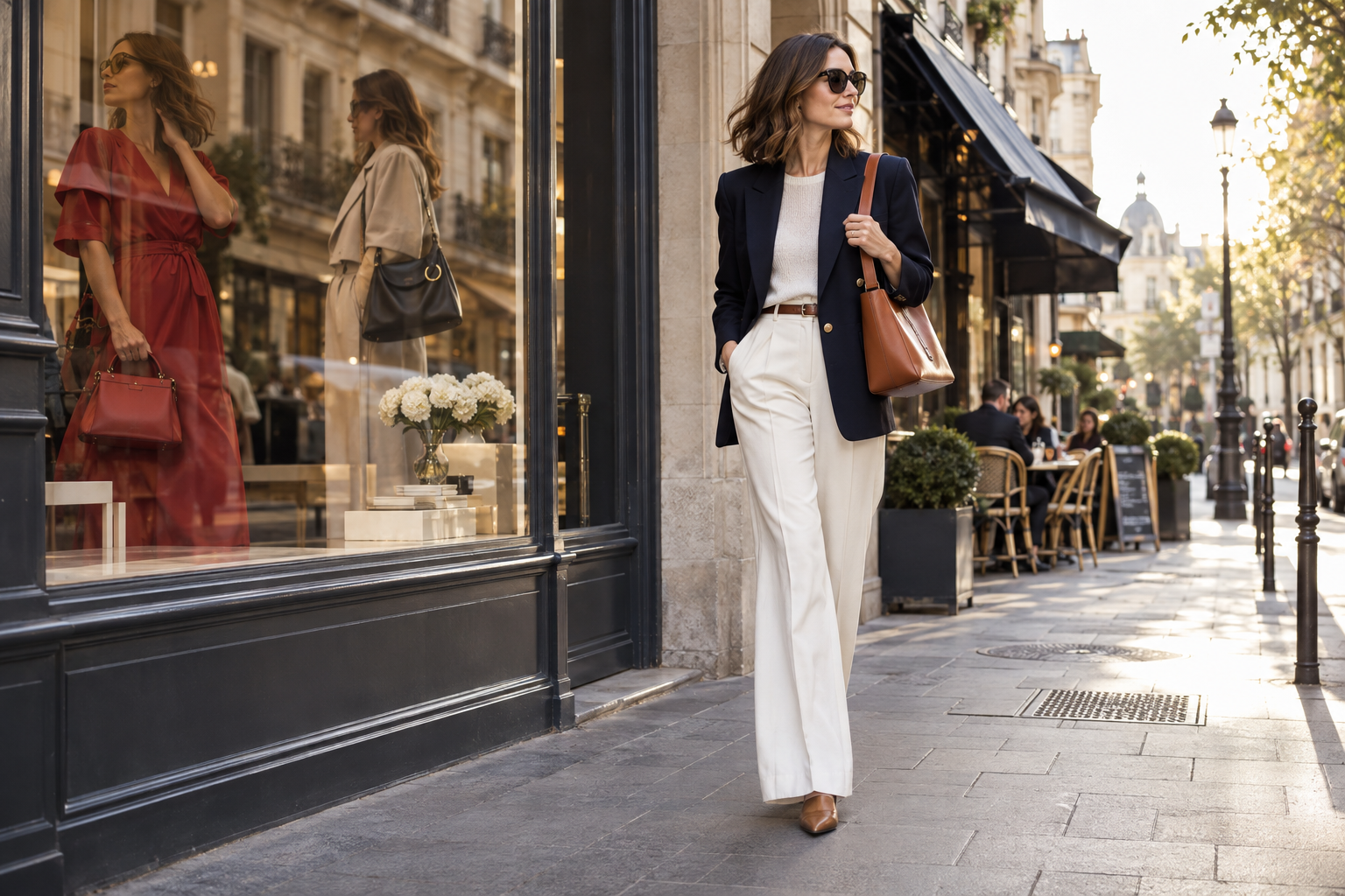 Elegantná dámska kabelka so štýlovým mestským outfitom